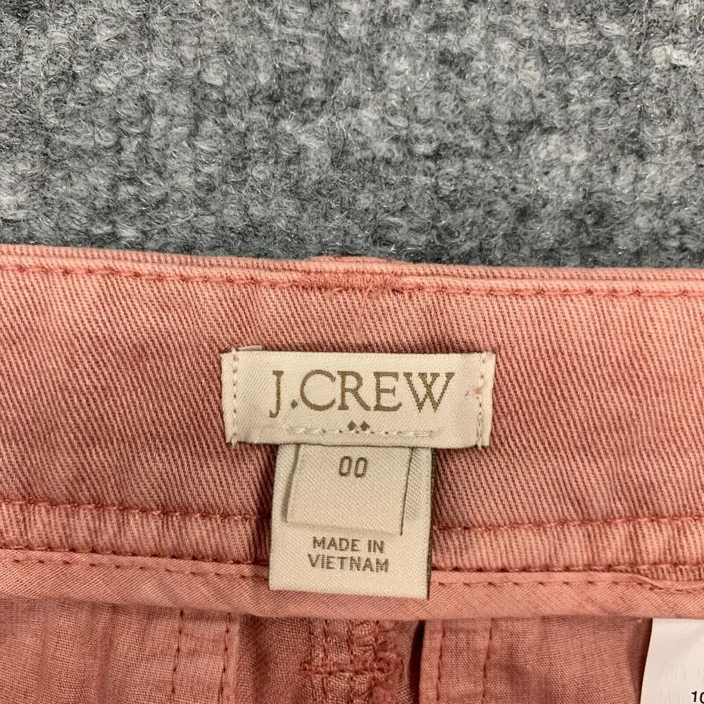 J. Crew Sunwashed Slim Chino Pants Womens 00 Pink Mid Rise Zip Fly Cotton Ankle